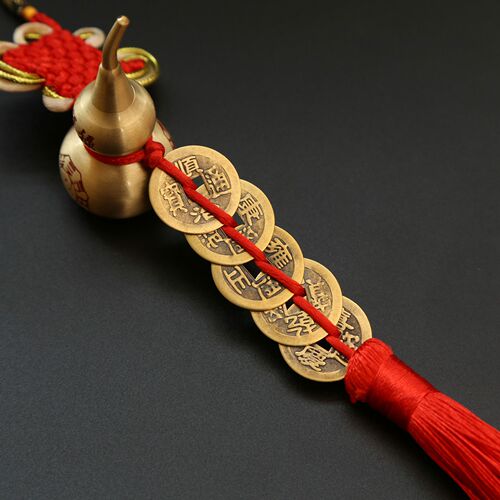 Chinese Knot Pure Copper Five Emperors Money Gourd Pendant Accessories Pendant Door-to-Door Home Car Hanging Auspicious Red Phnom Penh