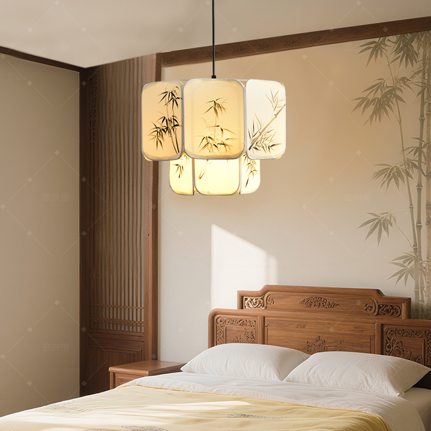 Nuevo estilo chino dormitorio sala de estar lámpara Zen tela sala retro estudio armario sala de té comedor decoración lámparas