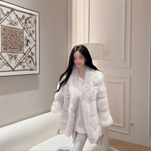 芬兰进口狐狸毛皮草浴袍款车条高级纯欲超大毛领