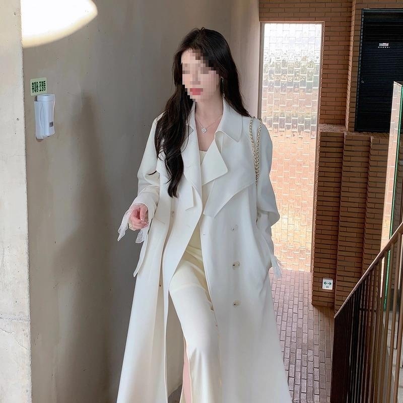 ng2510292 Spring New Style White Trench For Women, Mid-length, Elegant, Waist-cinching, Drapey, British Casual Coat_ecoleips.com