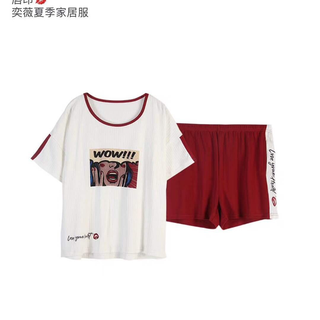 奕薇新款纯棉短袖睡衣女 甜美可爱家居服两件套