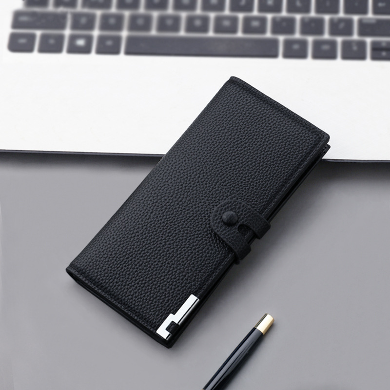 Long men's button wallet large capacity men's business wallet College student folding simple wallet can hold mobile phone