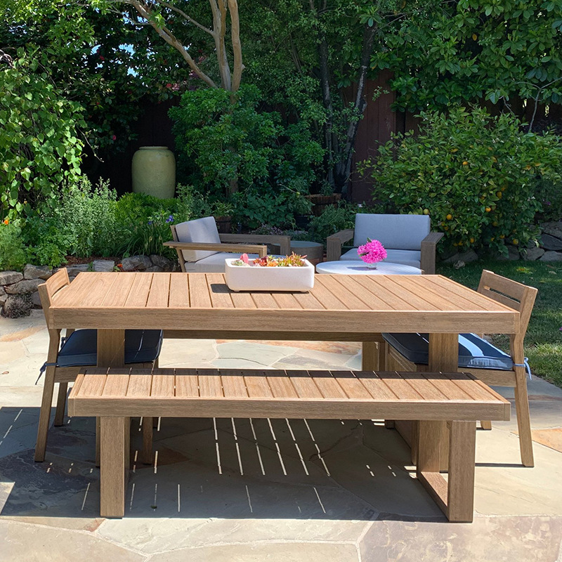 Conjunto de mesa y sillas de teca para exteriores, para patio, terraza de villa, jardín, resistente al agua y a los rayos UV, conjunto de banco de madera maciza.