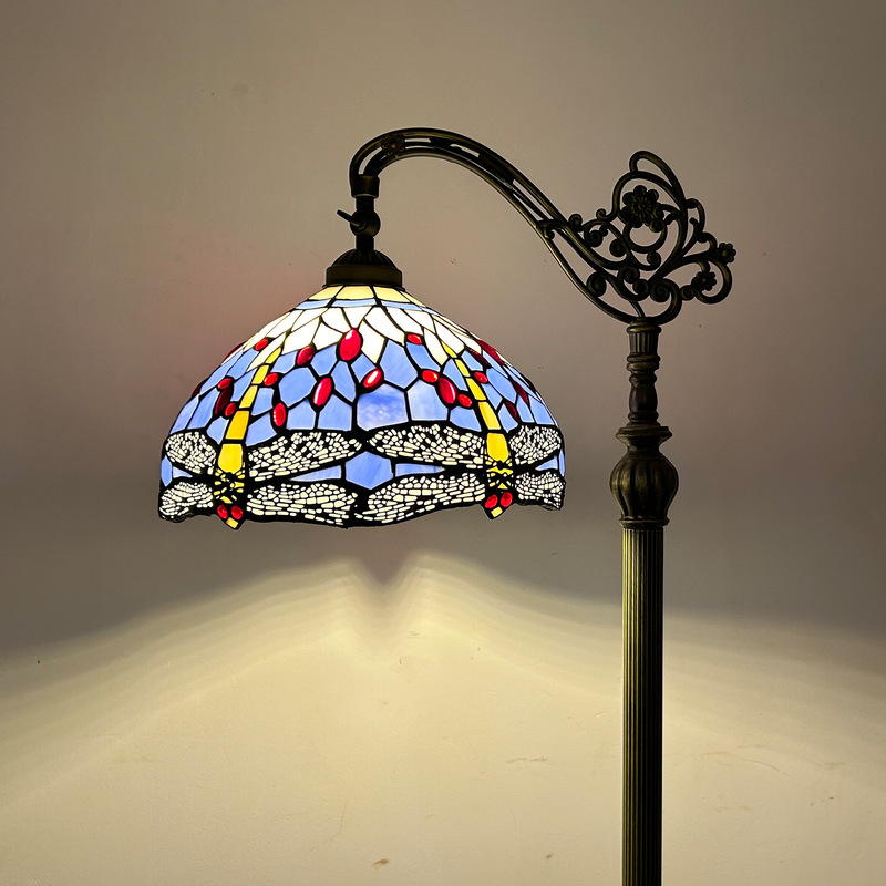 European-style Tiffany Living Room Dining Room Floor Lamp Study Club Dragonfly Tulip Warm Creative Inclined Bridge Lamps