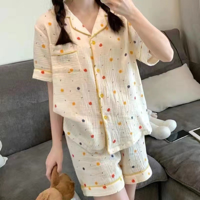 Burbujas arrugadas pantalones cortos de manga corta pijamas femeninos coreanos 2026 nuevo conjunto de dos piezas de dibujos animados adorables ropa doméstica de niña en vivo image 16