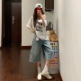 显瘦直筒宽松七分牛仔裤