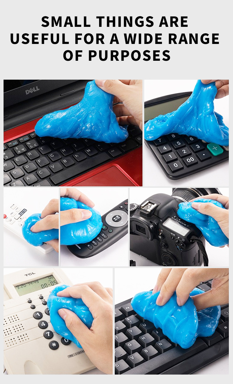 Multi-functional dust cleaning gel, non-dissolvable, non-sticky, soft cleaning gel, car dust remover, keyboard cleaning paste