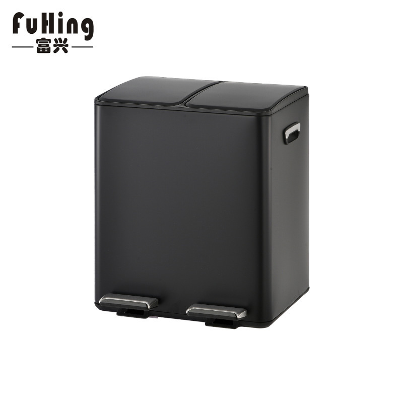 Supermarket Foot-Operated Large-Capacity Trash Can Hotel 30/40/60L Black Two-Category Stainless Steel Trash Can
