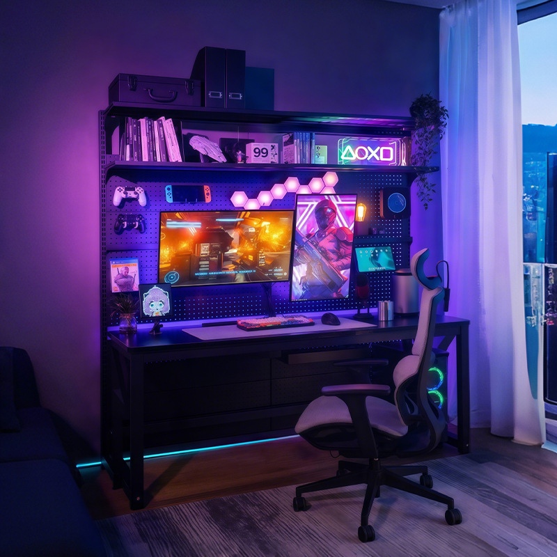 Escritorio para computadora de escritorio, dormitorio, hogar, escritorio, estantería, estante de piso, combinación de mesa y silla para juegos individuales