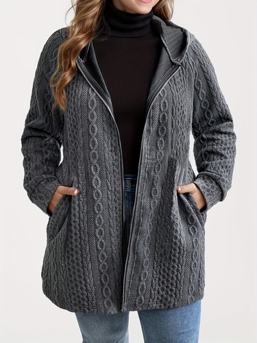 Autumn and winter new arrival European and American women's solid-color ribbed-pocket spliced casual loose-fitting hooded women's clothing
