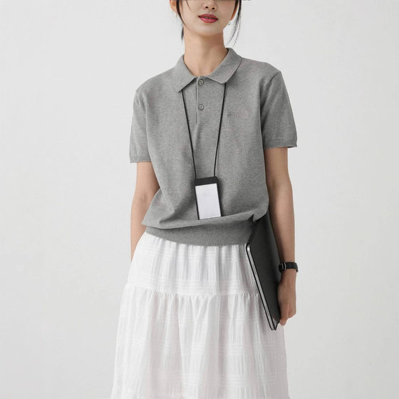 2025 Summer New Knitted Embroidered POLO Shirt New T-shirt Short Sleeve Top Women