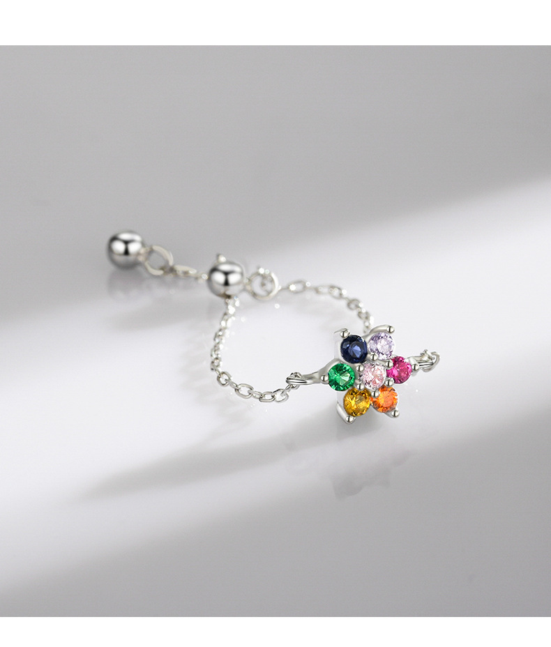 Sweet Flower Silver Inlay Zircon Rings 1 Piece