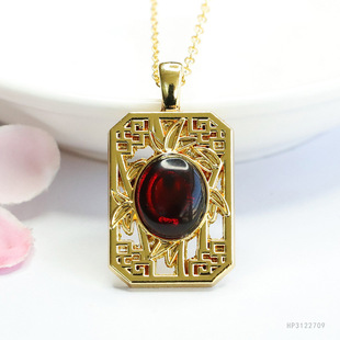 Yuyu Natural Amber Pendant Blood Po Bamboo Square Brand Necklace National Wind Factory Wholesale HP3122709