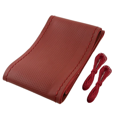 leather non-slip men's and women's – Steering wheel cover - wine-red-wine-red-line-hole-38cm
