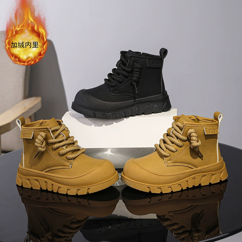 Детский простой повседневный стиль классический сплошной цвет толстая боковая молния 2024 осень мужчины и женщины ретро бархат Мартин сапоги