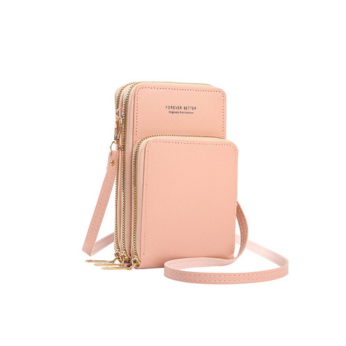 2024 New Large Capacity Multifunctional Solid Color Fashion Simple Shoulder Small Bag Touch Screen Crossbody Mobile Phone Bag for Women