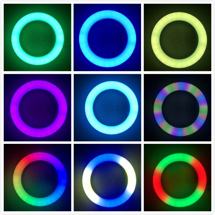 Luz de relleno para transmisión en vivo, fotografía, luz circular colorida, luz de video para interiores, luz de anillo RGB, luz LED