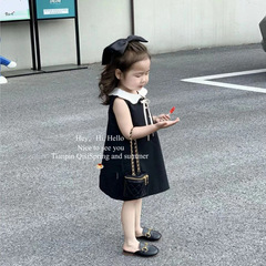 Classic Little Black Dress Girls Dress Summer New Korean Style Sleeveless Baby Doll Collar Tank Top Princess Dress Trendy