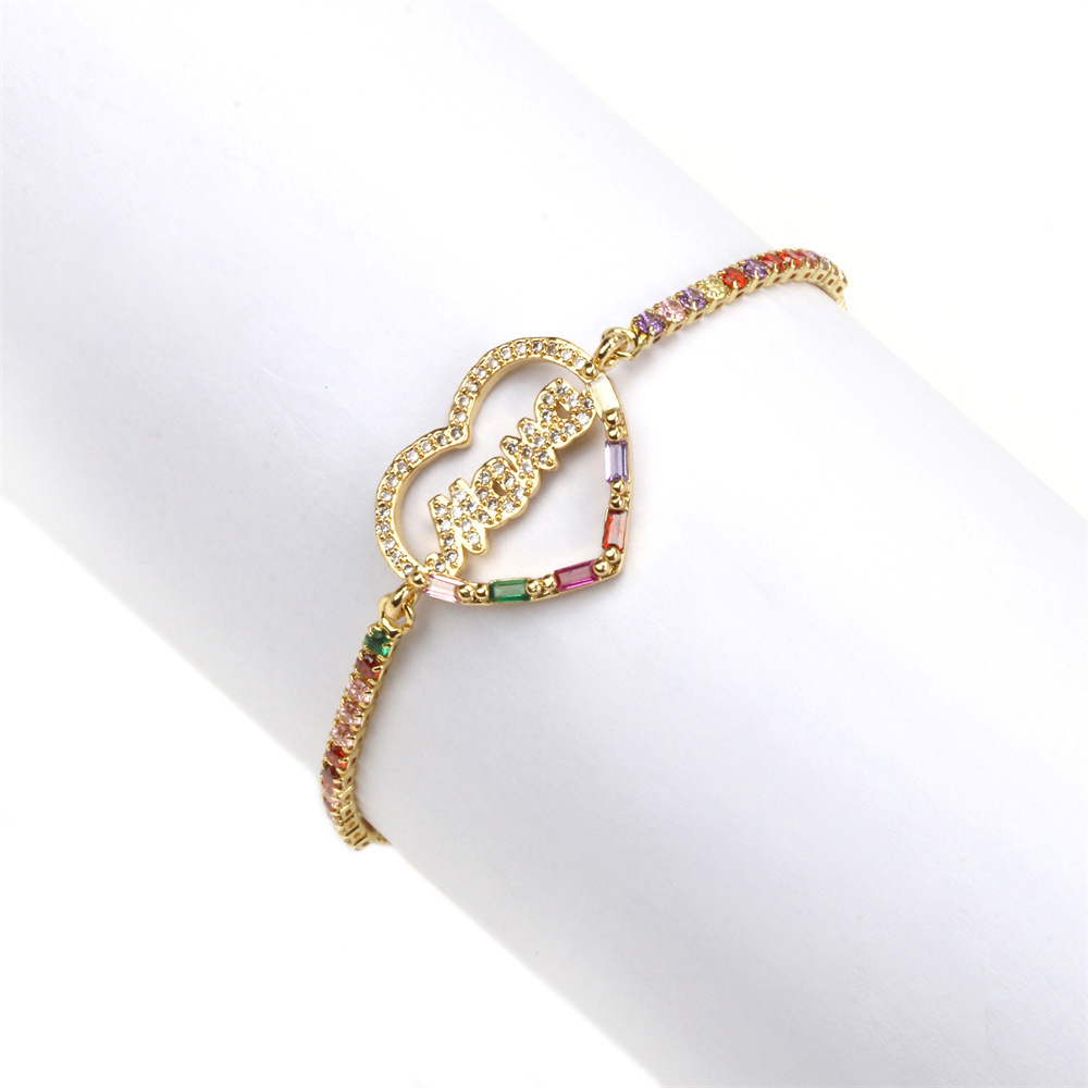 new motheru0027s day letter peach heart stacking creative copper inlaid zircon pull bracelet