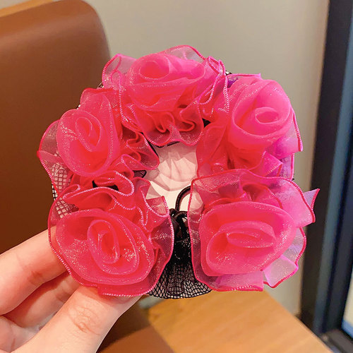 Children's cute pearl flower head flower hair net girl's dance exam special ball head hair iron hair band net pocket
