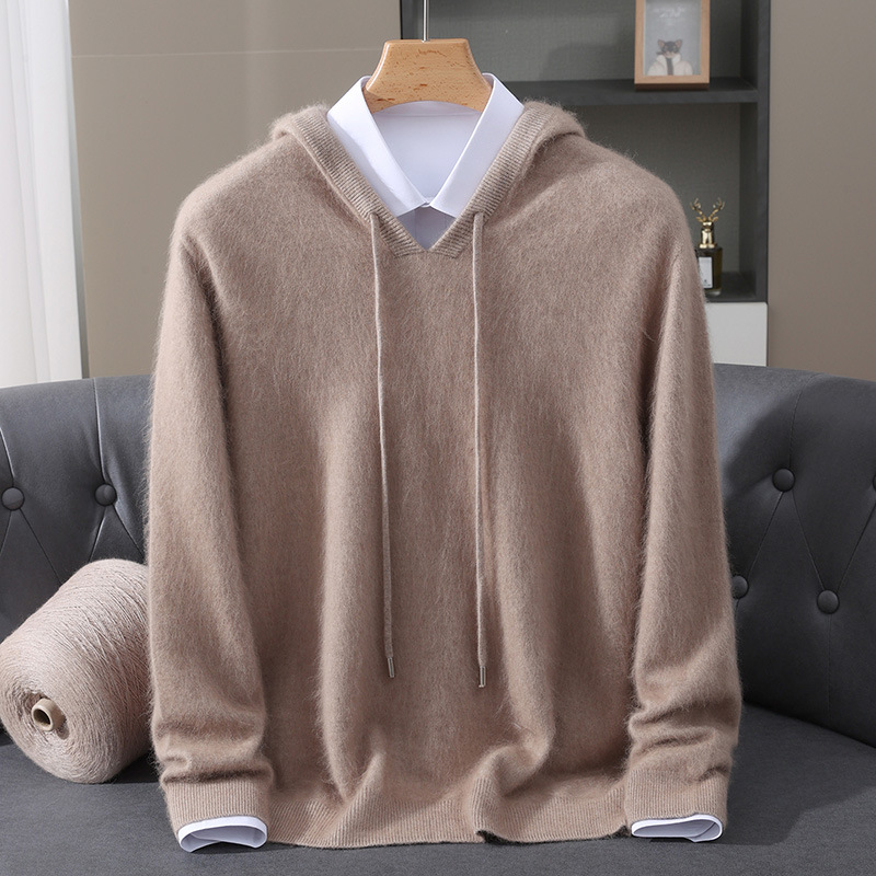 Autumn and Winter Mink Velvet Hooded Sweatshirt Men's Fashion Knitted Knitwear Loose Casual Versatile Bottoming Shirt Hooded Top
