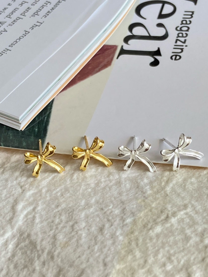 1 Pair Quantity Daily, Date Occasion Copper Material Bow Knot Pattern 1 Pair Sweet Bow Knot Plating Copper Ear Studs