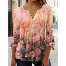 B 28362 Floral print pleated tee ����ӡ��ѹ�� T ���羳��
