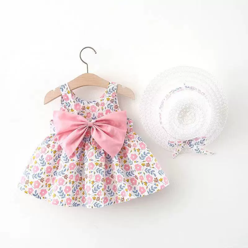 Summer sleevless dress girl's with bow, 1234 years, flowered