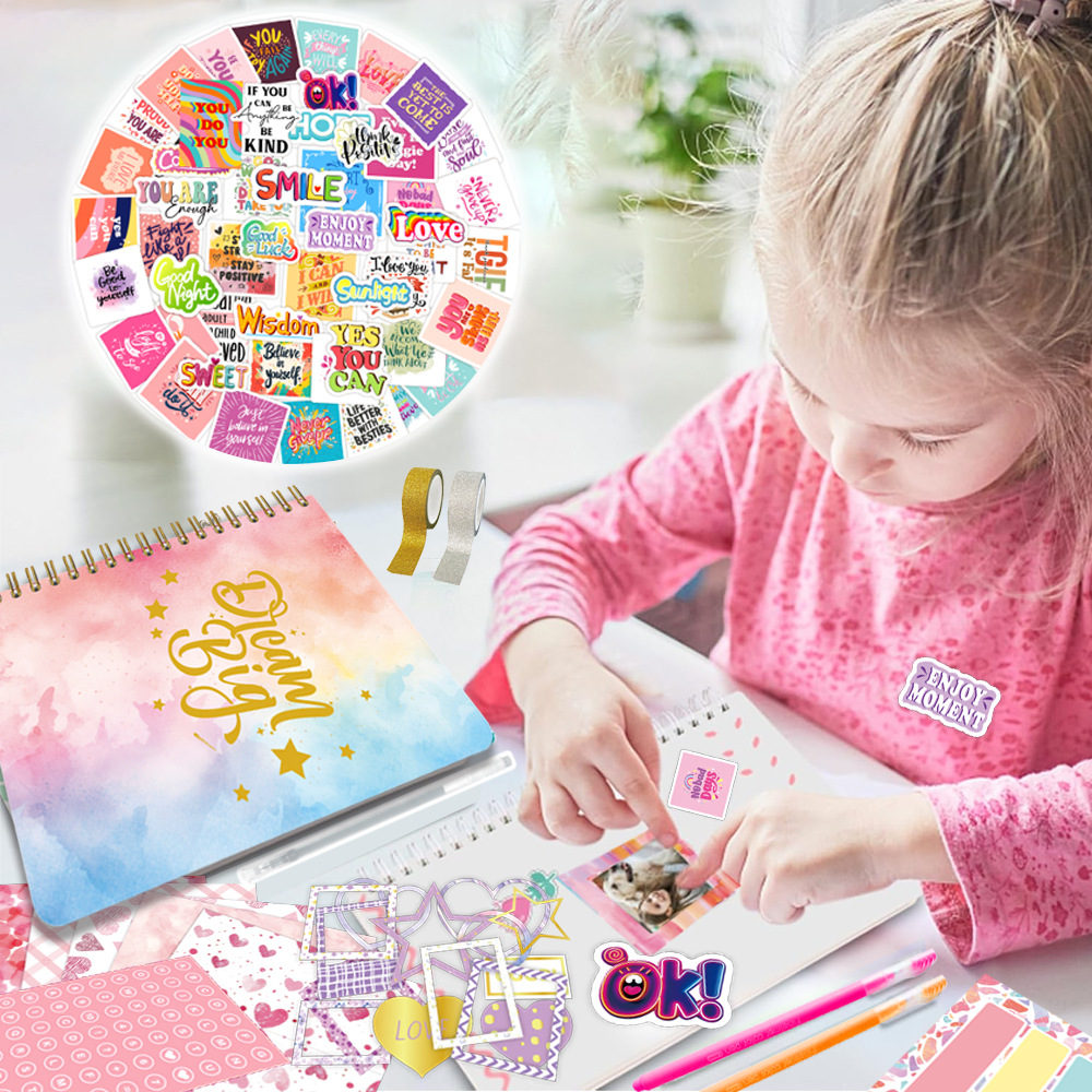 (2개) AMAZON 신제품 골드 스탬핑 DIY 일기장 세트 여아 4세 이상 스크랩북 어린이 선물 국경 간 핸드북