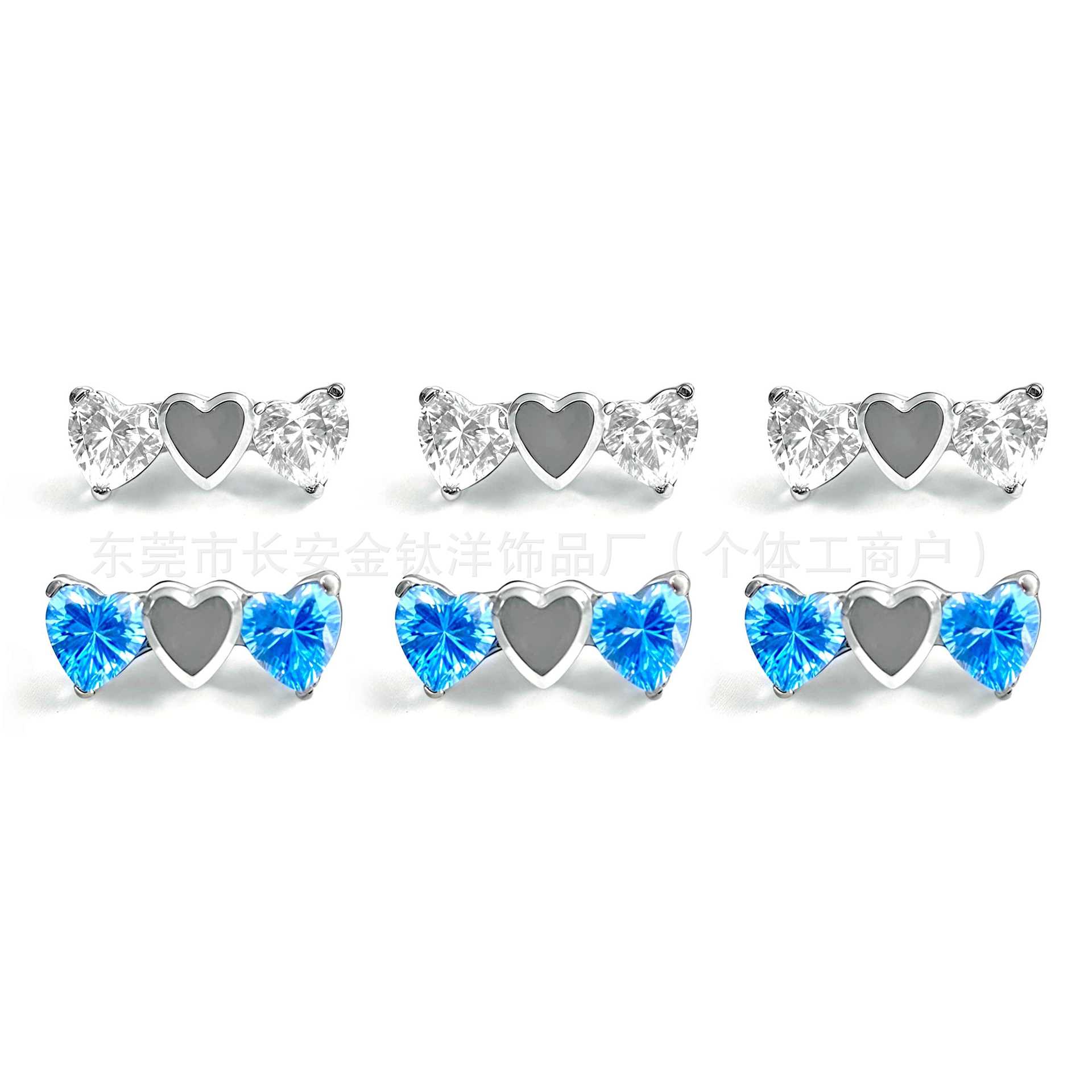 F136 Titanium Internally Threaded Triple Heart Zirconia Stud Earrings - Cartilage Ear Bone Studs for Women Men detail image 9
