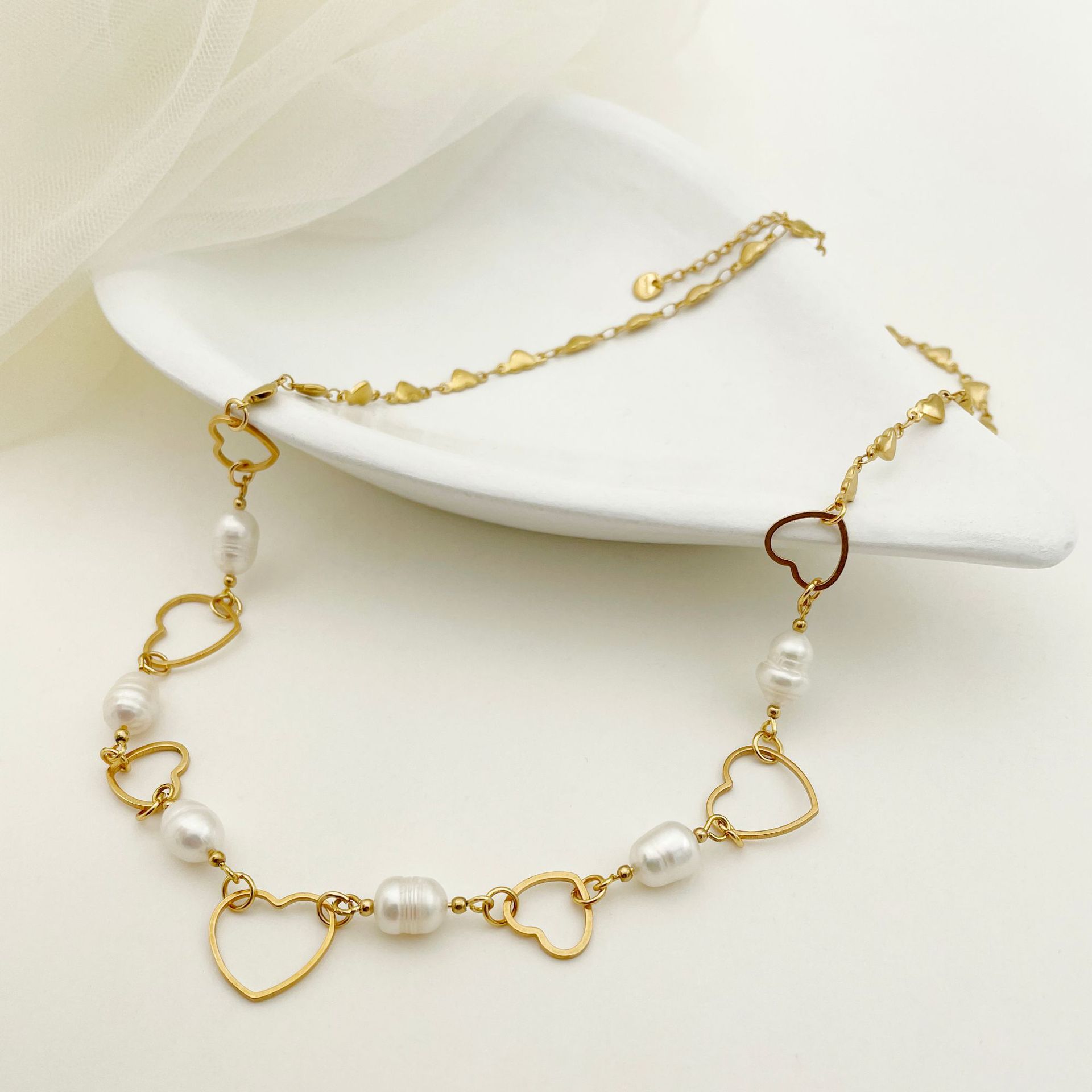 Fashion Heart Shape Stainless Steel Freshwater Pearl Plating Necklace 1 Piece display picture 3