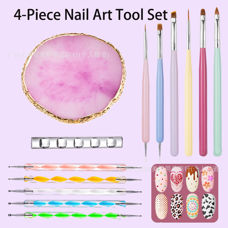 Nail Art Tool Set: Nail Art Gold-Edged Agate Resin Powder Palette and Glitter Brush Pen, Brush, Stamp Nail Art Tool Set: Nail Art Gold-Edged Agate Resin Powder Palette and Glitter Brush Pen, Brush, Stamp