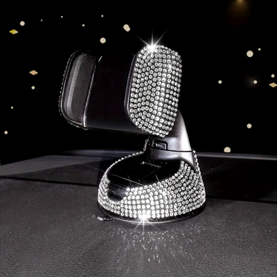 Cross-Border Diamond-Encrusted Car Mobile Phone Holder Air Outlet Center Console Multi-Functional Suction Cup Creative Rotating Car Navigation Stand (Car phone holder) - white