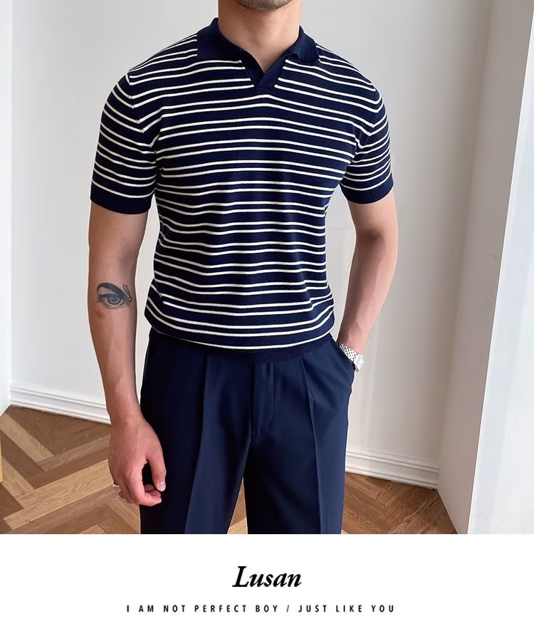 245g Weight Short Sleeve Sleeve Length Regular Sleeve Sleeve Type Polyester Fabric Type Regular Top Length Casual Occasion Turndown Neckline Slim Fit Type Stripe Pattern Summer, Spring Season Men's Gender Classic Style Style 3XL, M Size Wholesale Men's Polyester Classic Style Stripe Short Sleeve Men's T-shirt 23