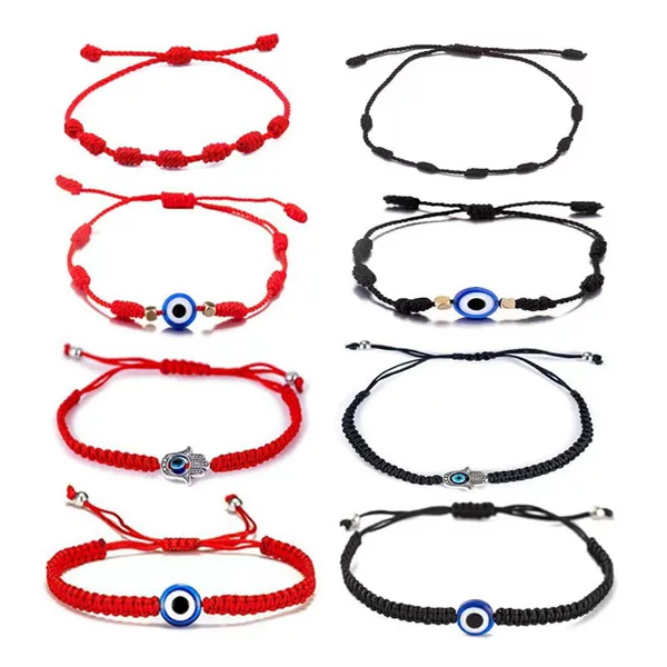 Cross-border Hot Sale New Blue Eyes Evil Eye Red Rope Woven Adjustable Lucky Red Rope Seven Knot Lucky Hand Rope