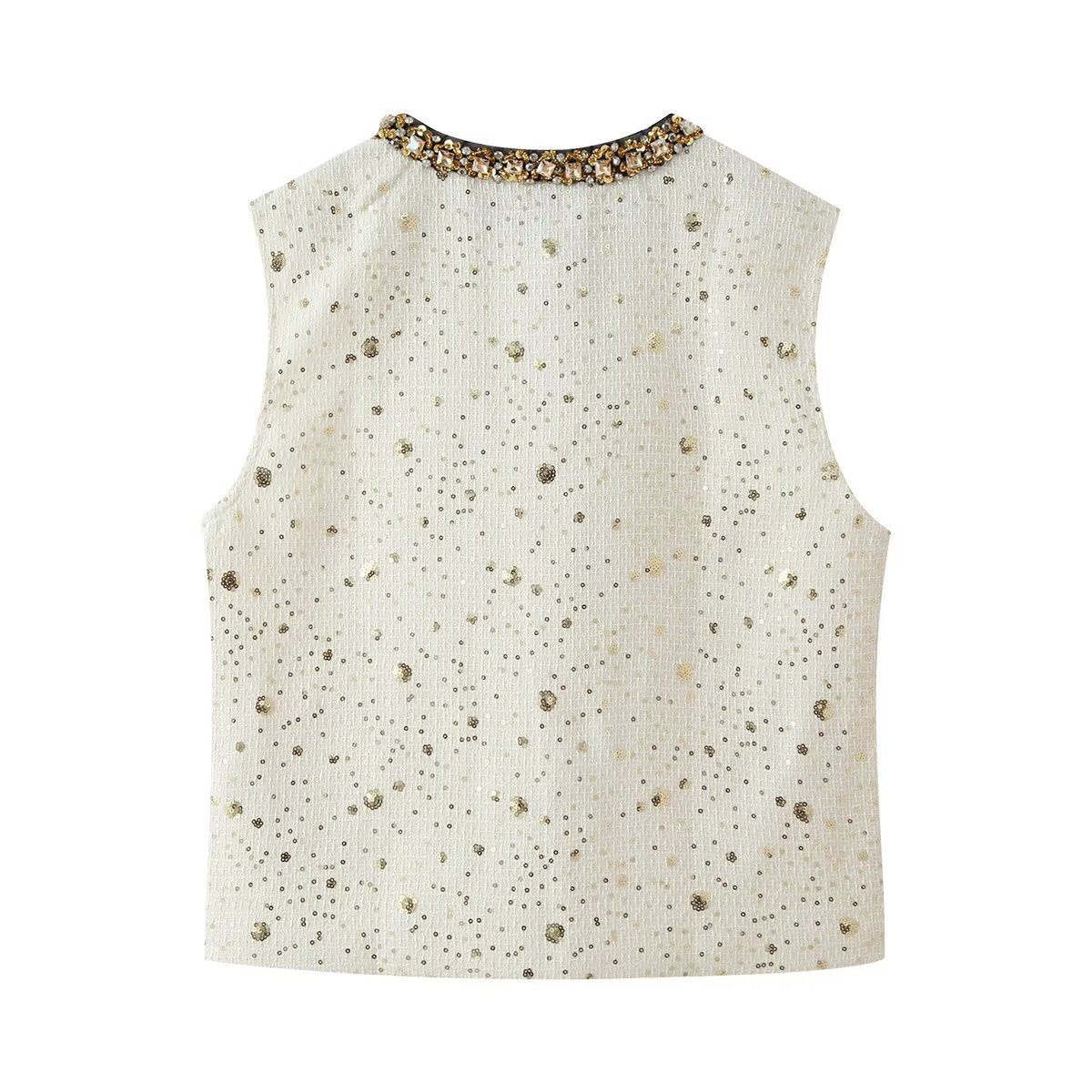 Myst & Za ropa de mujer verano 2026 nuevo estilo de moda temperamento elegante con diamantes de cuello redondo chaqueta de chaleco de fragancia image 5