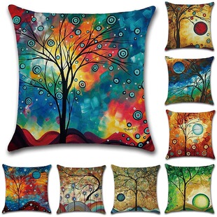Amazon Wish Cross-Border New Creative Tree of Life Cotton and Linen Pillowcases Car Pillows Printed Pillows