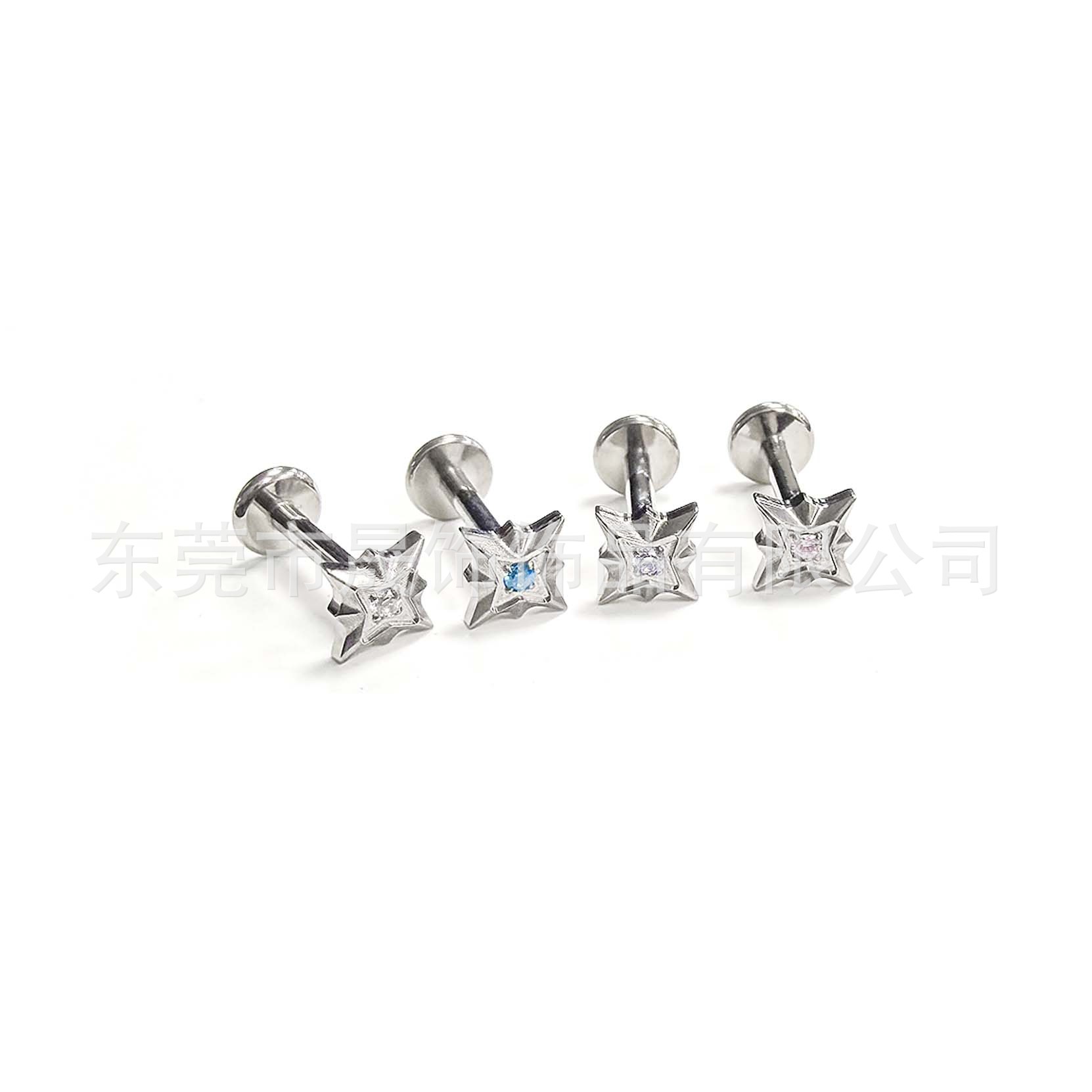 F136 Titanium 芒 Star Studded 5A Cubic Zirconia Ear Stud Labret Stud G23 Implant Grade Titanium 人体 Piercing Jewelry Accessories 头