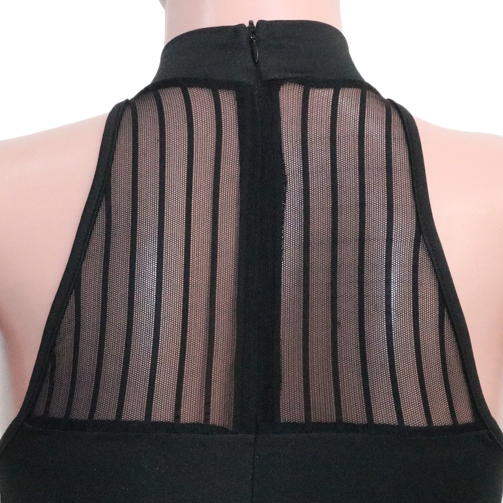 Sexy Bold Stripes Mesh See-through Sleeveless round Neck Jumpsuit for Women