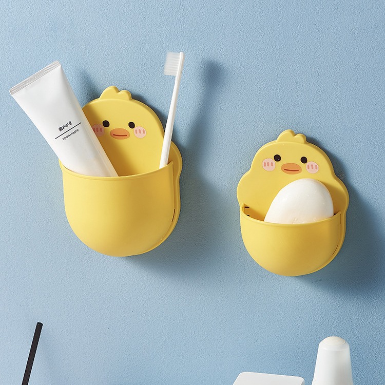 Pequeño pato amarillo baño rack de almacenamiento ponche libre montado en la pared lavabo cepillo de dientes cepillo de maquillaje estante de almacenamiento lavabo rack de almacenamiento