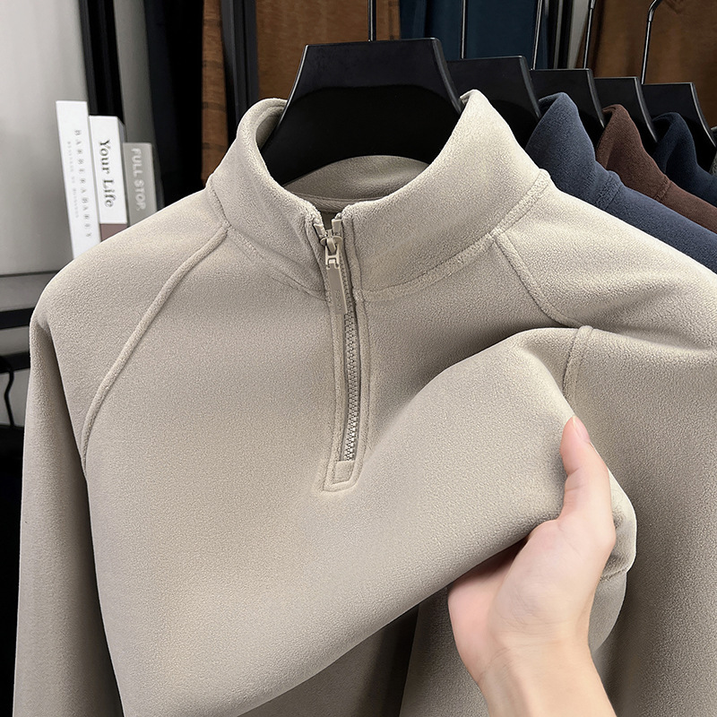 Polar Fleece Stand-Up Collar Cardigan Sweatshirt Men's Autumn and Winter Casual Double-Sided Polar Fleece Jacket Thickeneded Fleece Wool Jacket