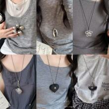 黑色珍珠爱心吊坠项链女时尚巴洛克风十字架时尚高级简约百搭项链