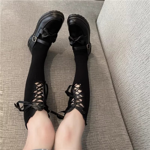 lolita personalized solid color strap mid-calf socks women's thin ballet style black leggings socks jk college style