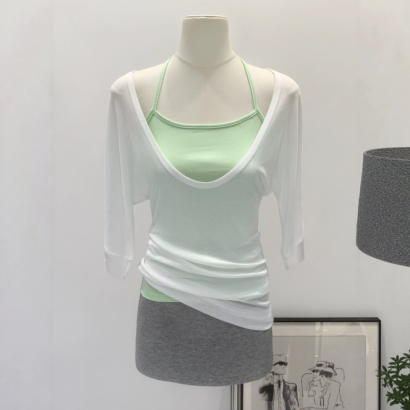This Year's Trendy Halter Neck U-Neck Long-Sleeve Blouse T-Shirt for Women, Summer 2026 New Style, Pure Desire Slim-Fit Two-Piece Top Set