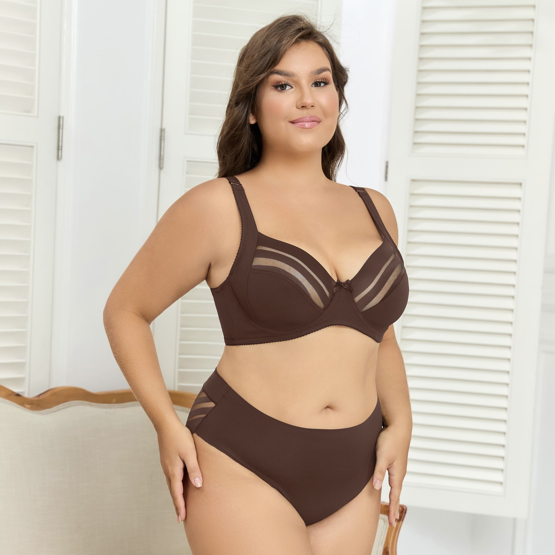 Cross-Border European and American C Cup D Large Cup Mesh See-Through Sexy French Thin Bra Pure Color Push-Up Large Size Bra Outer