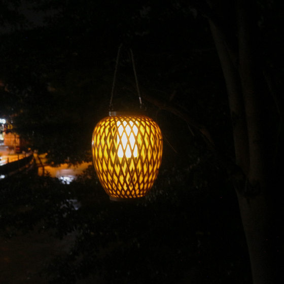Cross-border solar imitation bamboo lantern new Chinese chandelier courtyard solar light rattan lamp garden decorative lamp
