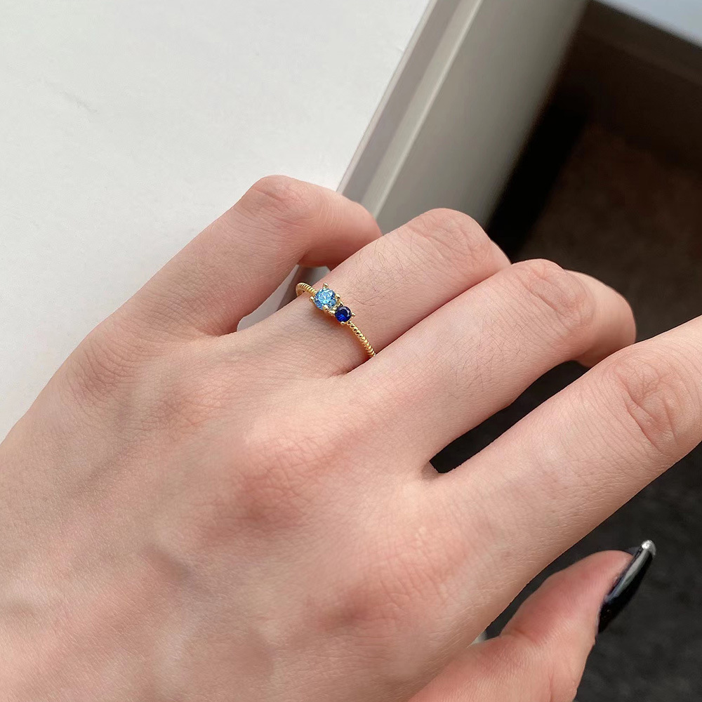 Retro Geometric Sterling Silver Inlay Zircon Rings 1 Piece