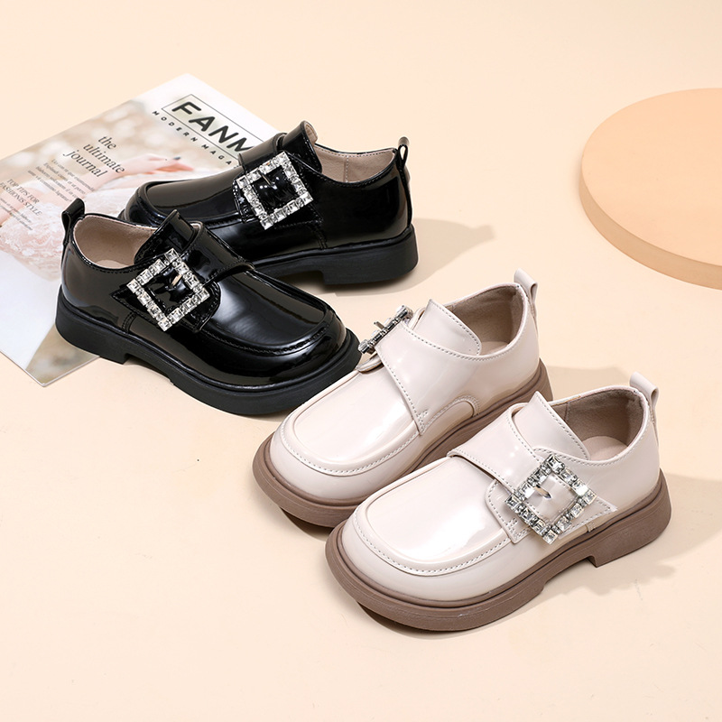 Girls Small Leather Shoes 2024 New Children Princess Shoes Dancing Loafers Students Soft Sole Shoes Black British Single Shoes