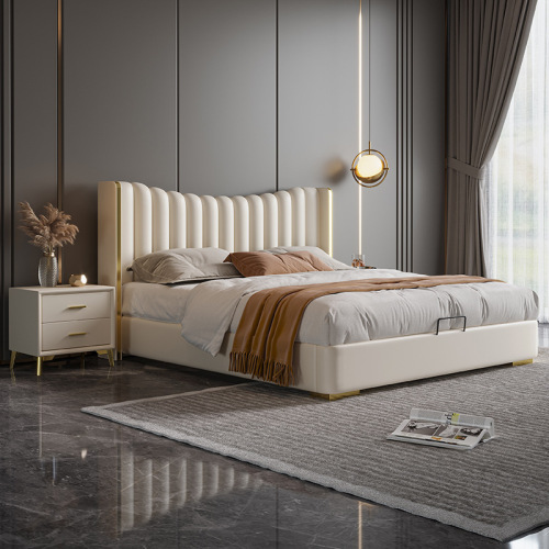 Light luxury leather bed American modern luxury high-end bedroom 1.8m double master bedroom storage leather bed