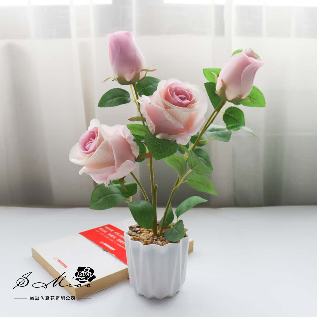 Flores falsas estilo pastoral rosa bonsai simulación flor de moda decoración creativa plantación verde artificial simulación maceta